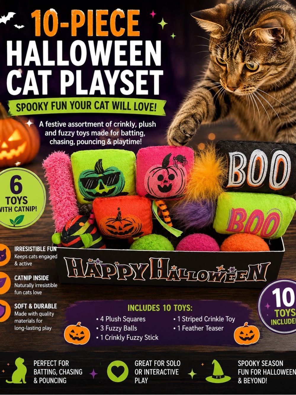 Target Halloween Cat Toy Set - Orange, Green & Pink Plush Toys